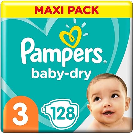 Couches Baby-Dry Pampers 3 à 12 Heures de Protection pour 6-10 kg 128 Unité - COUCHE-SHOP